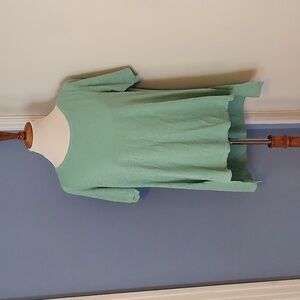 Eileen Fisher Slub Knit Green Tee Round Neck Hi Low Hem Medium Top